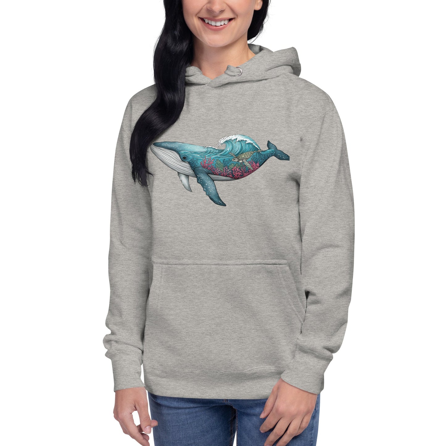 Trail Tide Co - Reef Rider Hoodie - Front Left - Female model - Carbon Grey
