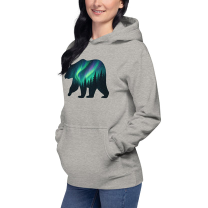 Trail Tide Co - Aurora Bear Hoodie - Front Left - Female model - Charcol Heather