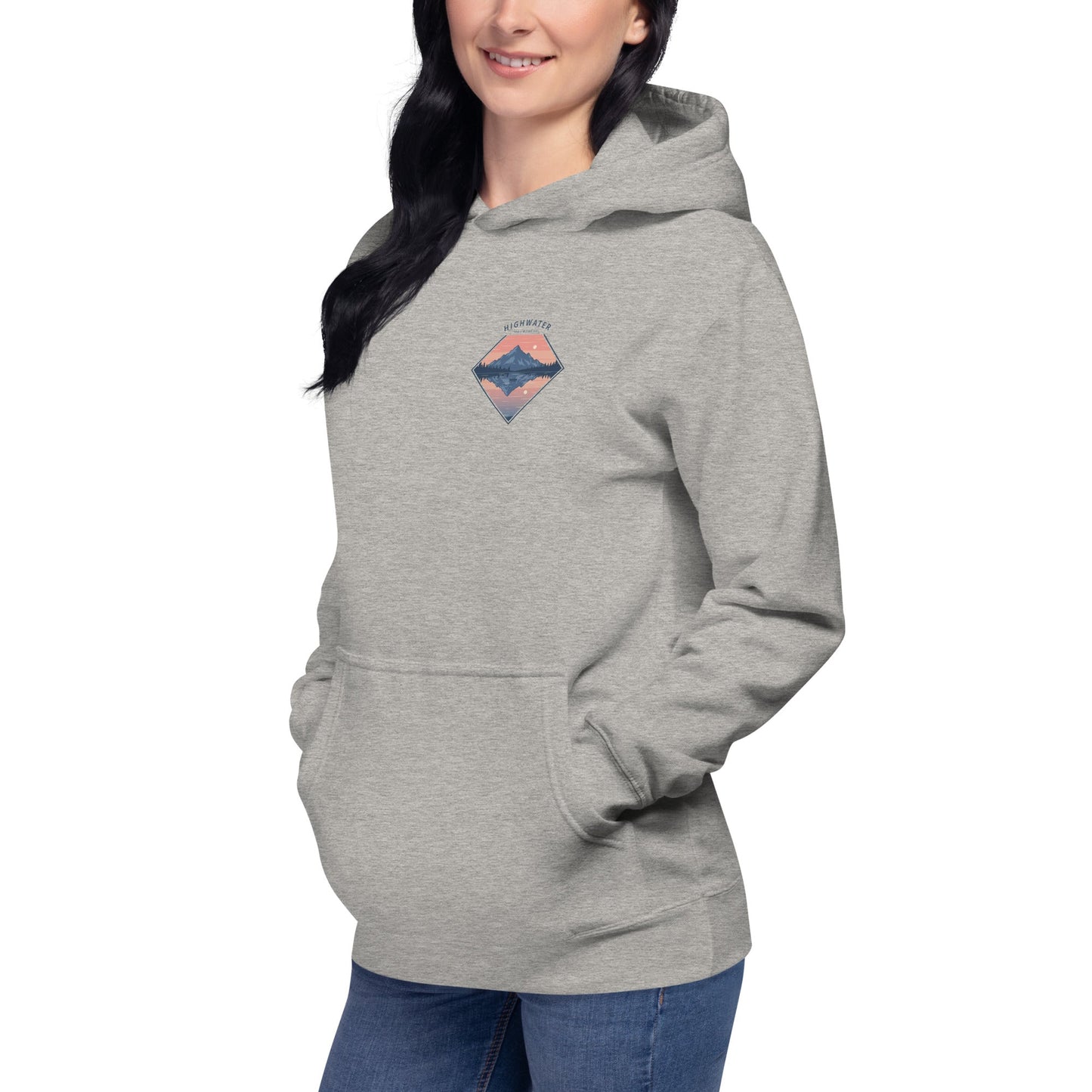 Trail Tide Co - Highwater Horizon Hoodie - Front Left - Female model - Carbon Grey