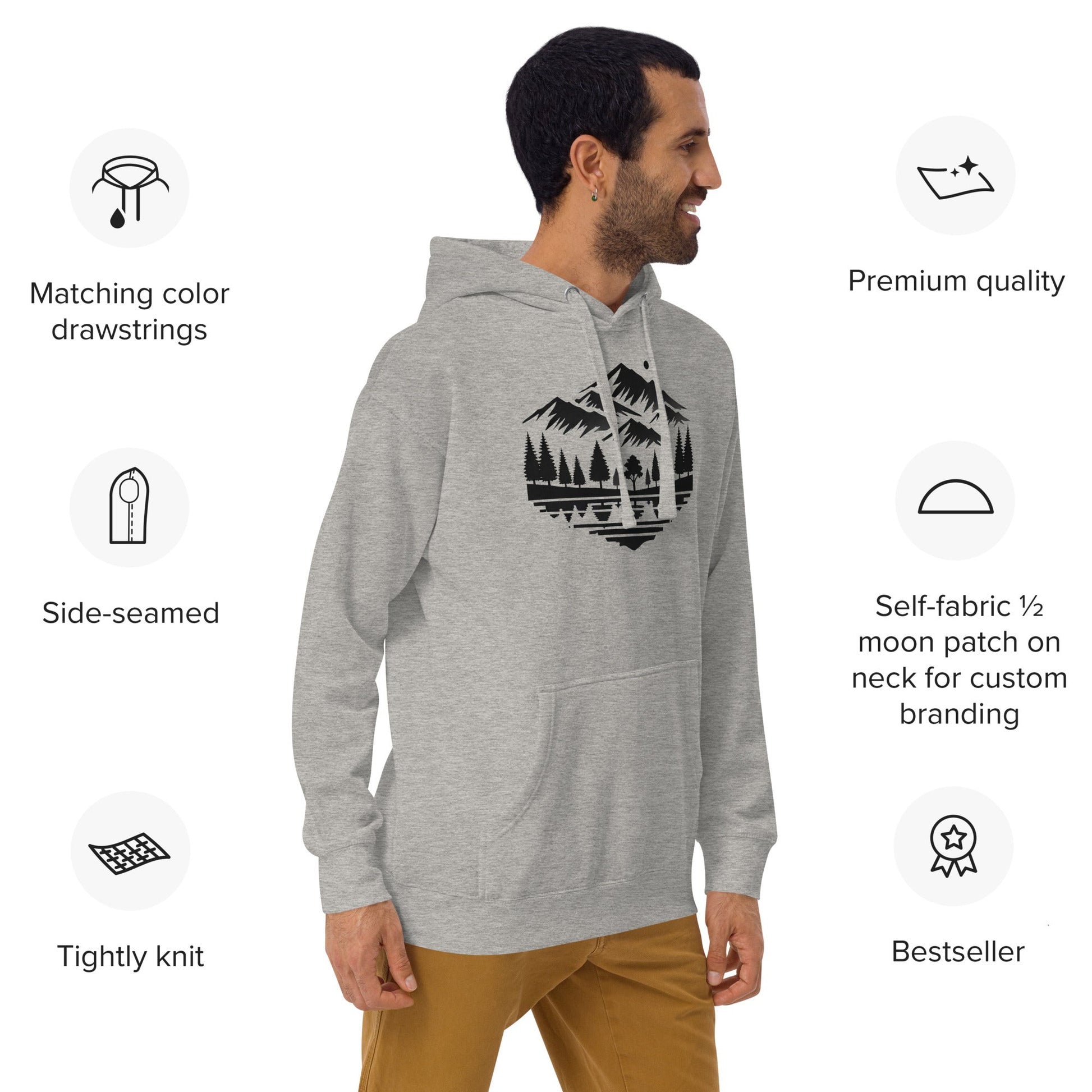 Trail Tide Co - Alpine Reflection Hoodie - Features - Male model - Carbon Grey