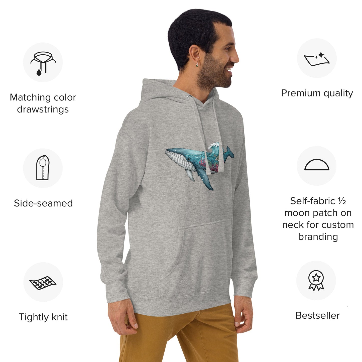 Trail Tide Co - Reef Rider Hoodie - Features - Male model - Carbon Grey