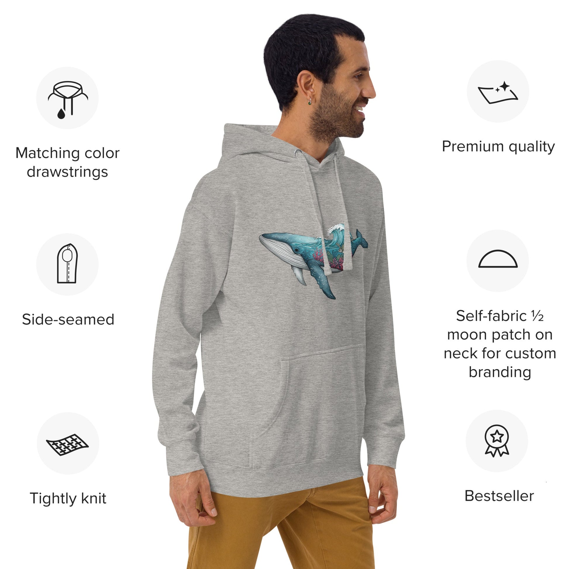 Trail Tide Co - Reef Rider Hoodie - Features - Male model - Carbon Grey
