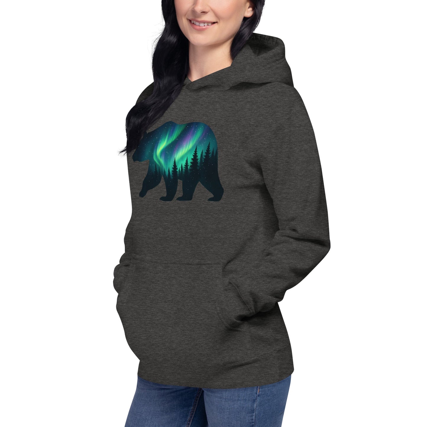 Trail Tide Co - Aurora Bear Hoodie - Front Left - Female model - Sky Blue