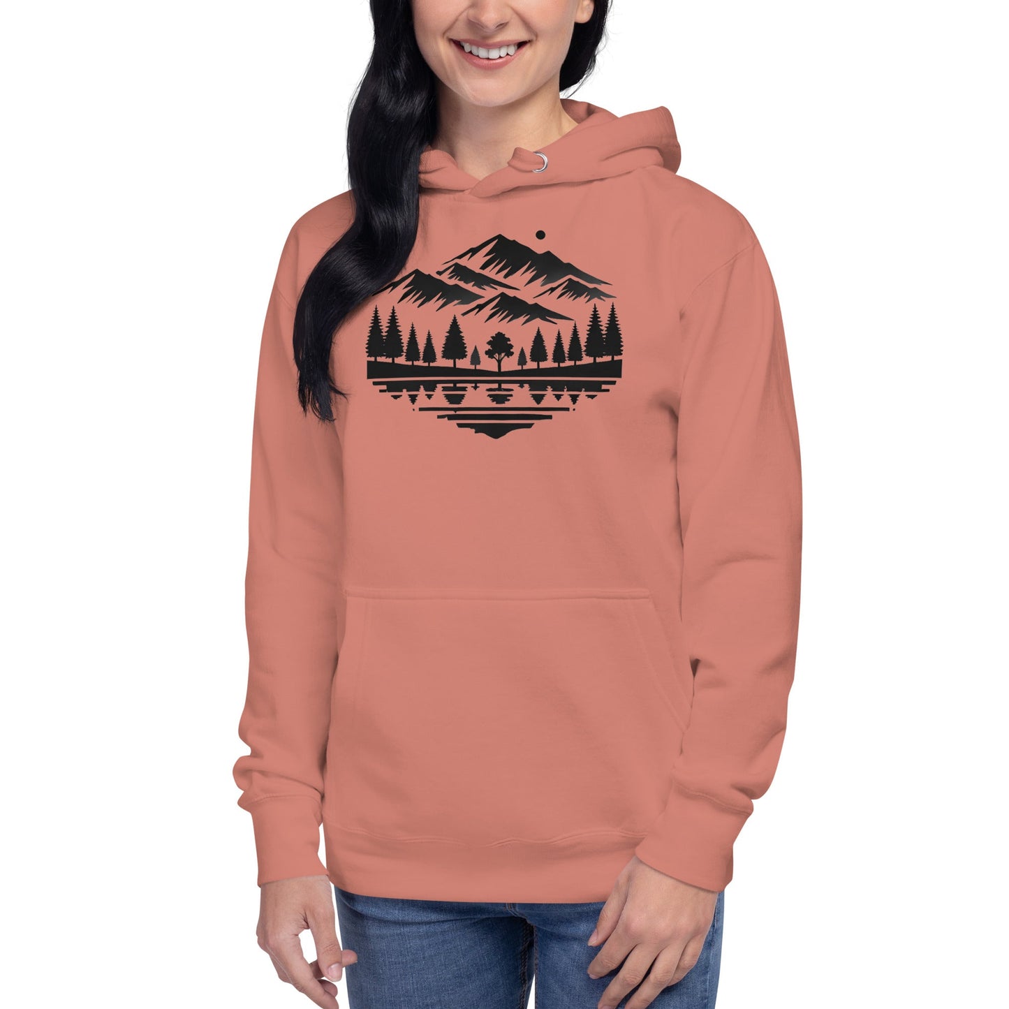 Trail Tide Co - Alpine Reflection Hoodie - Front Left - Female model - Dusty Rose