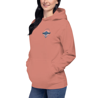 Trail Tide Co - Highwater Horizon Hoodie - Front Left - Female model - Dusty Rose