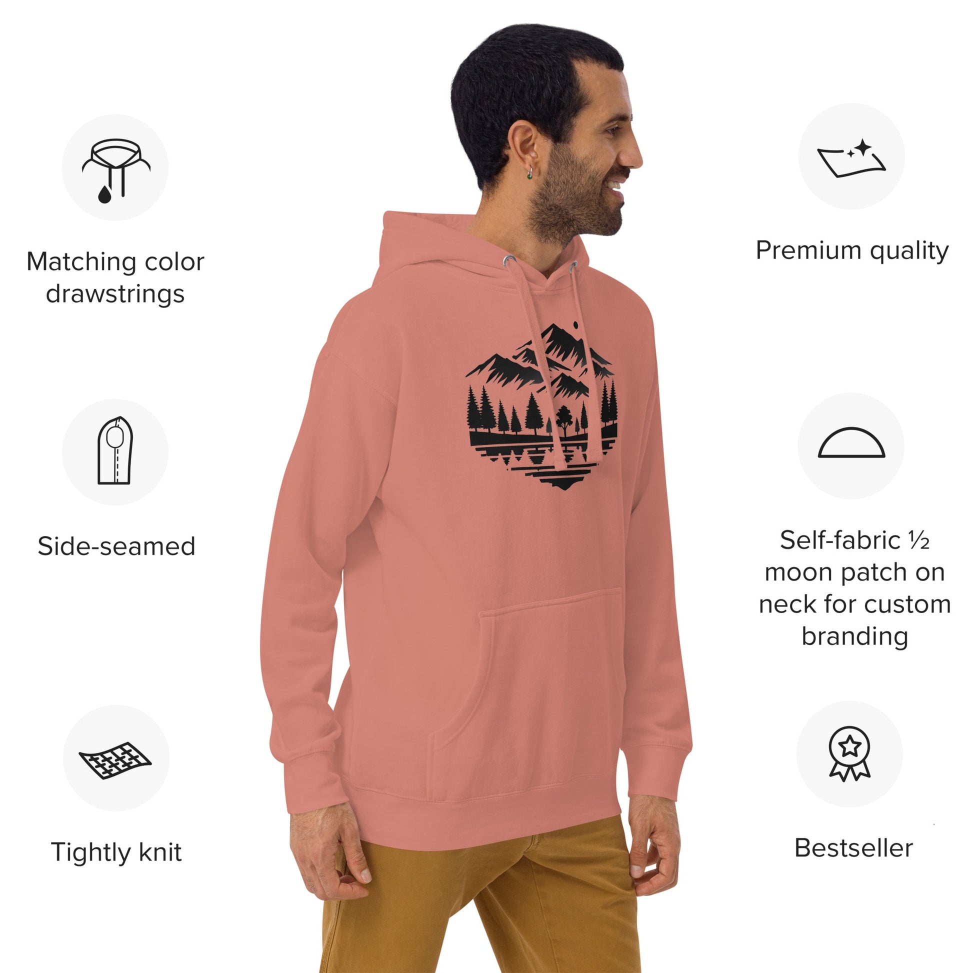 Trail Tide Co - Alpine Reflection Hoodie - Features - Male model - Dusty Rose