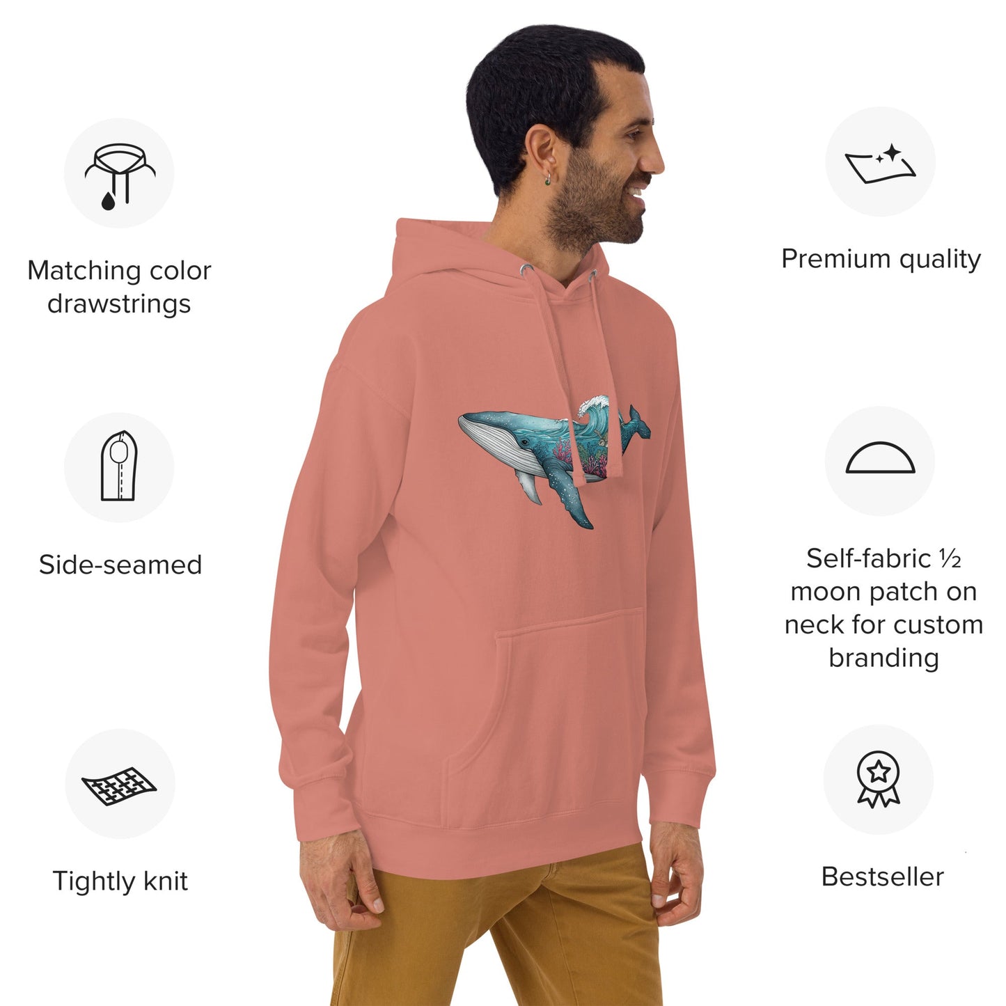 Trail Tide Co - Reef Rider Hoodie - Features - Male model - Dusty Rose