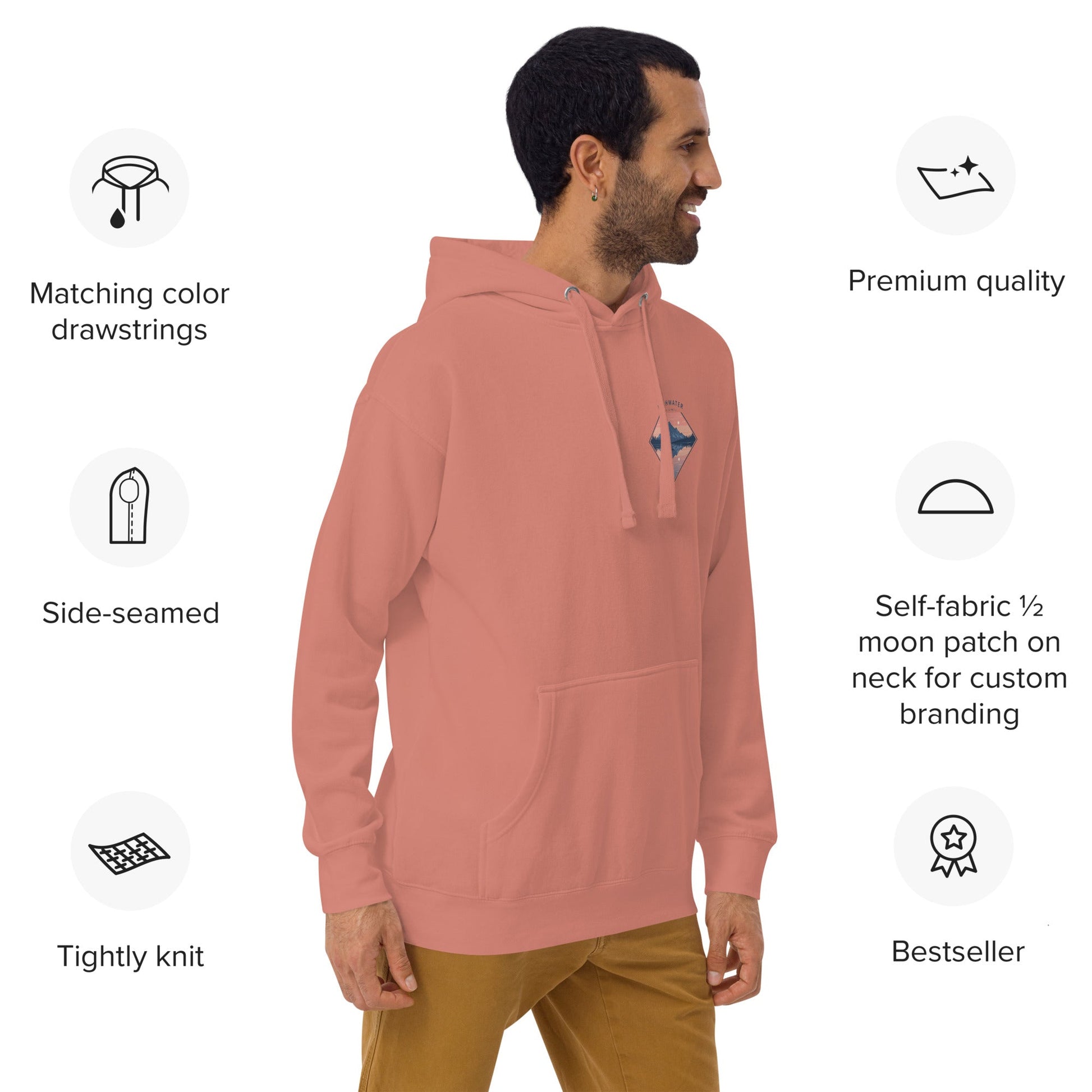Trail Tide Co - Highwater Horizon Hoodie - Features - Male model - Dusty Rose