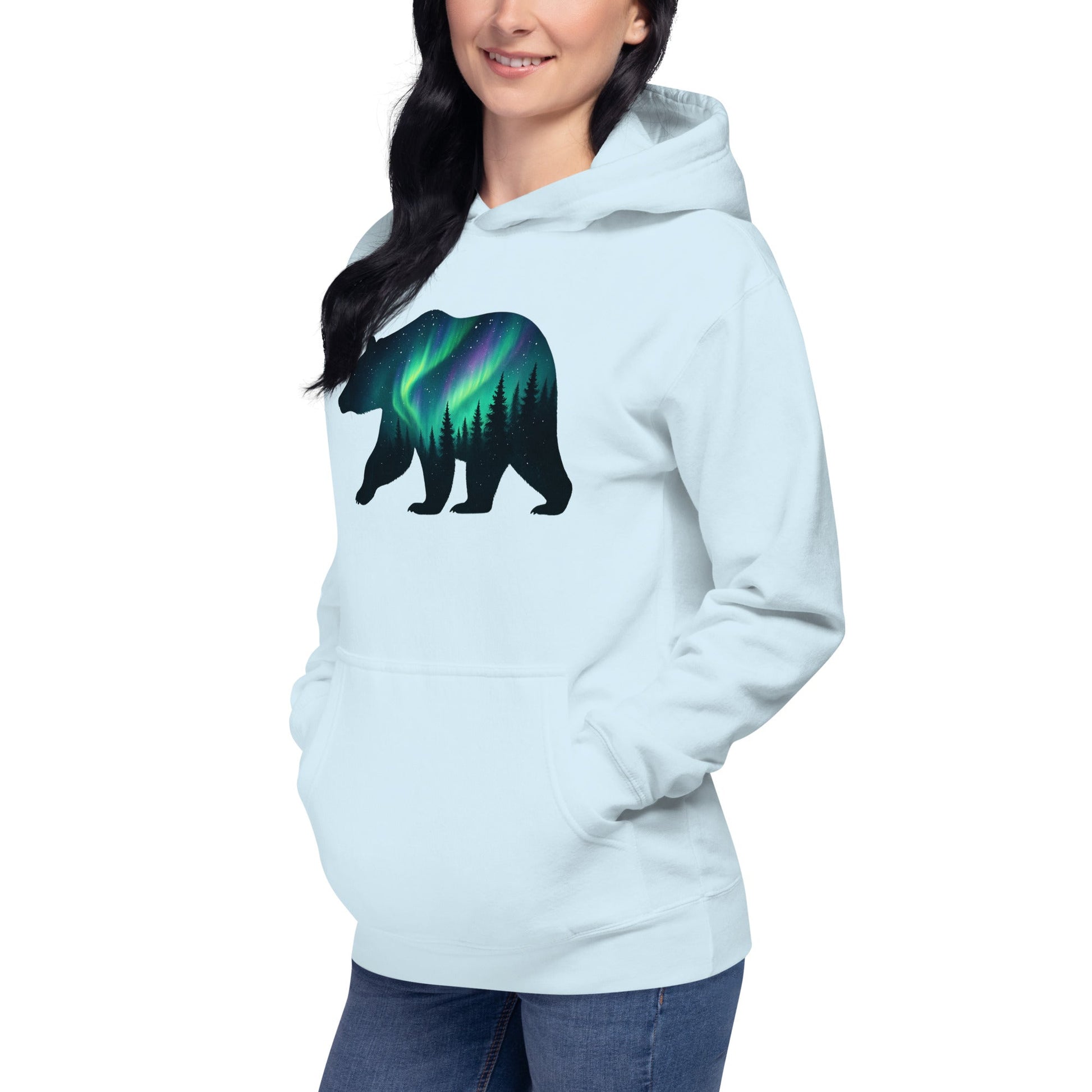 Trail Tide Co - Aurora Bear Hoodie - Front Left - Female model - Carbon Grey