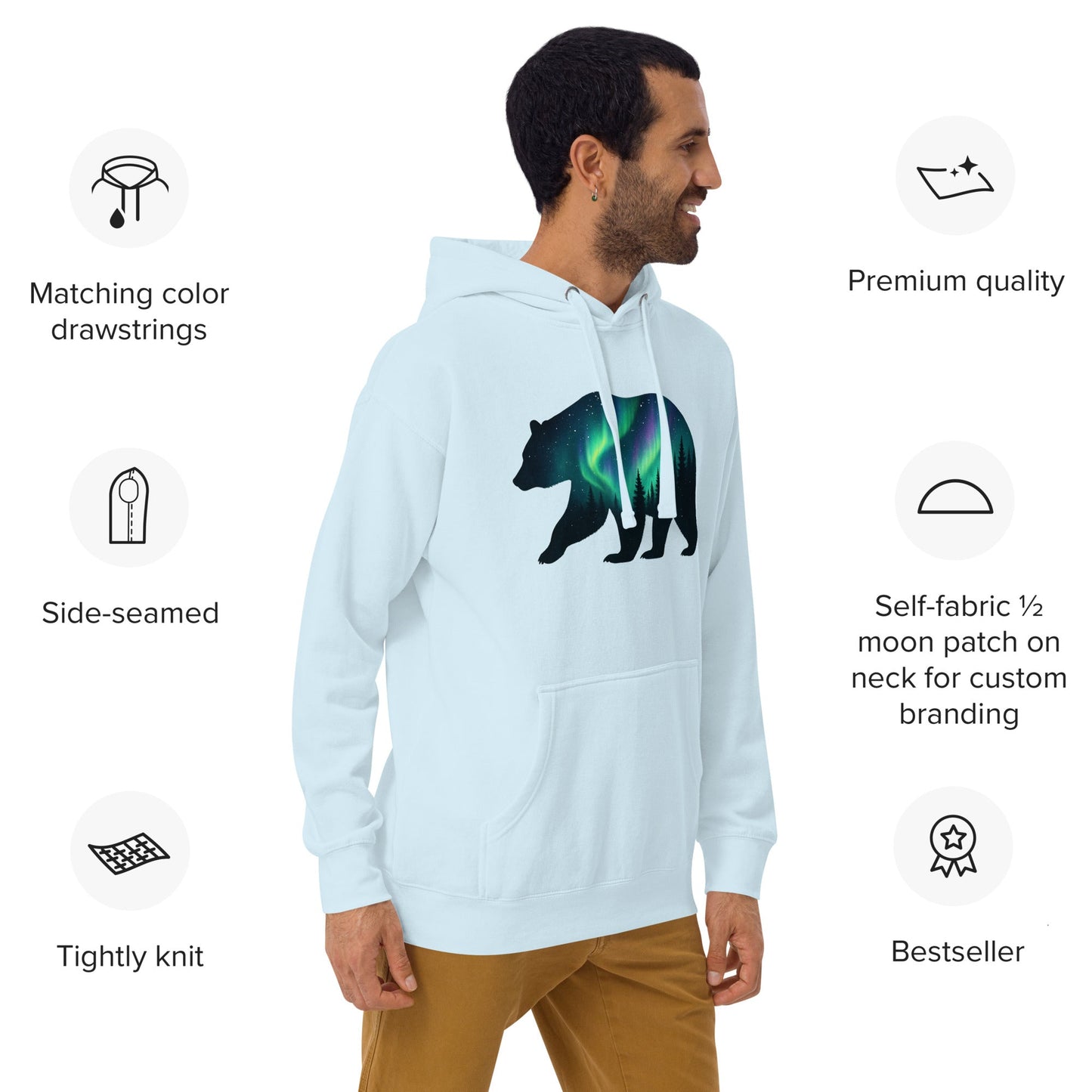 Trail Tide Co - Aurora Bear Hoodie - Features - Male model - Carbon Grey