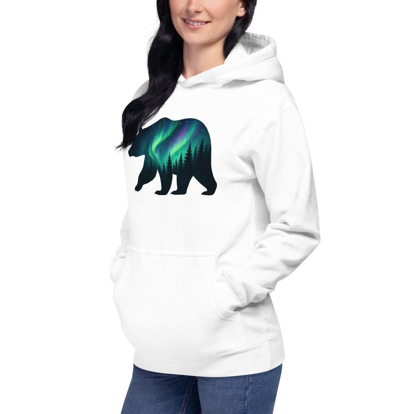 Trail Tide Co - Aurora Bear Hoodie - Front Left - Female model - White