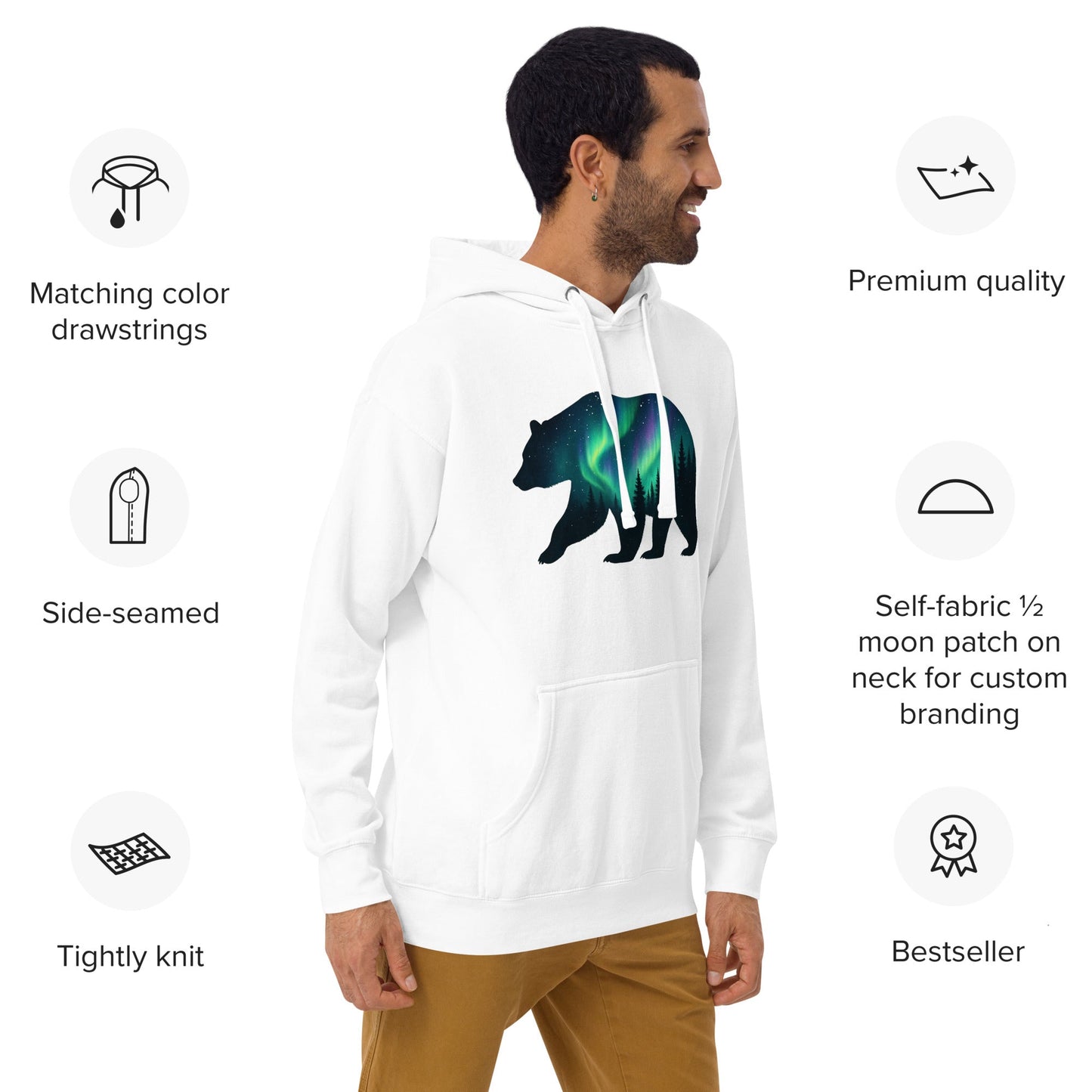 Trail Tide Co - Aurora Bear Hoodie - Features - Male model - White