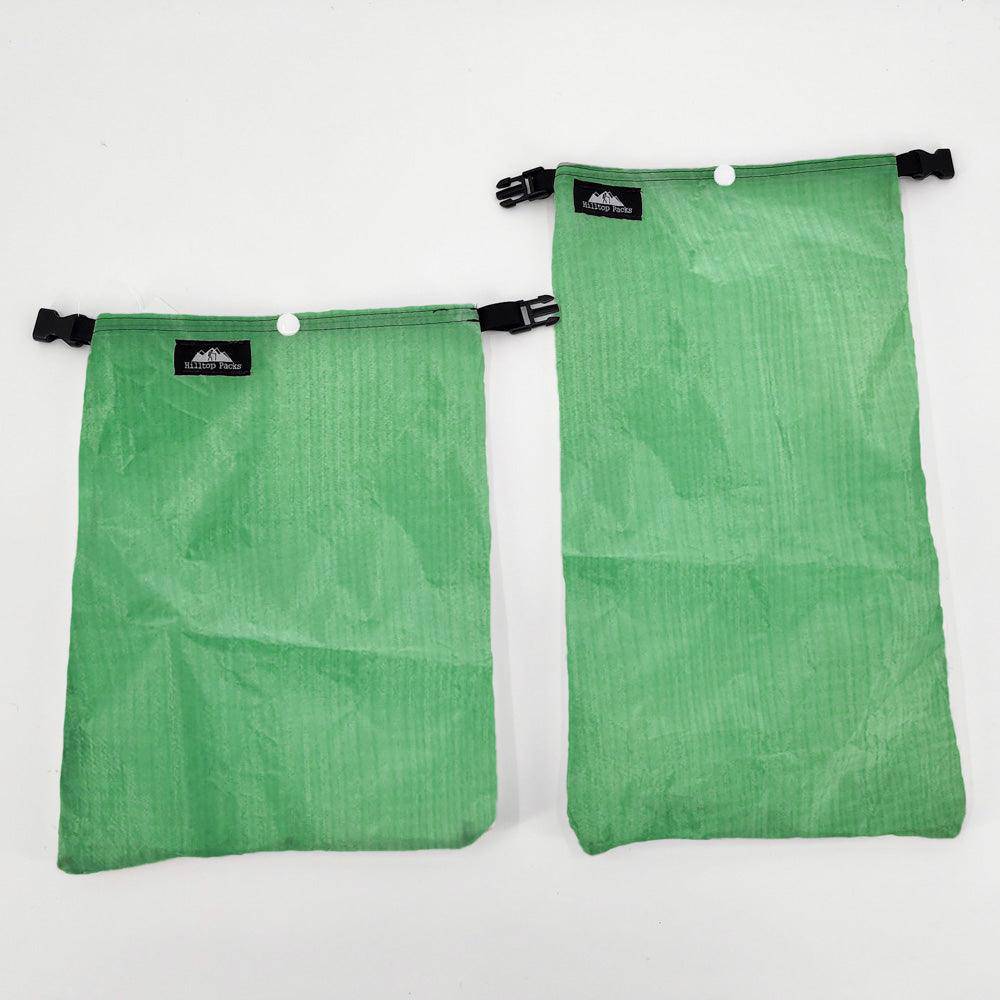 Hilltop Packs LLC - Ultralight Ditty Dry Bags - Challenge D50T fabric - Green, small & medium long