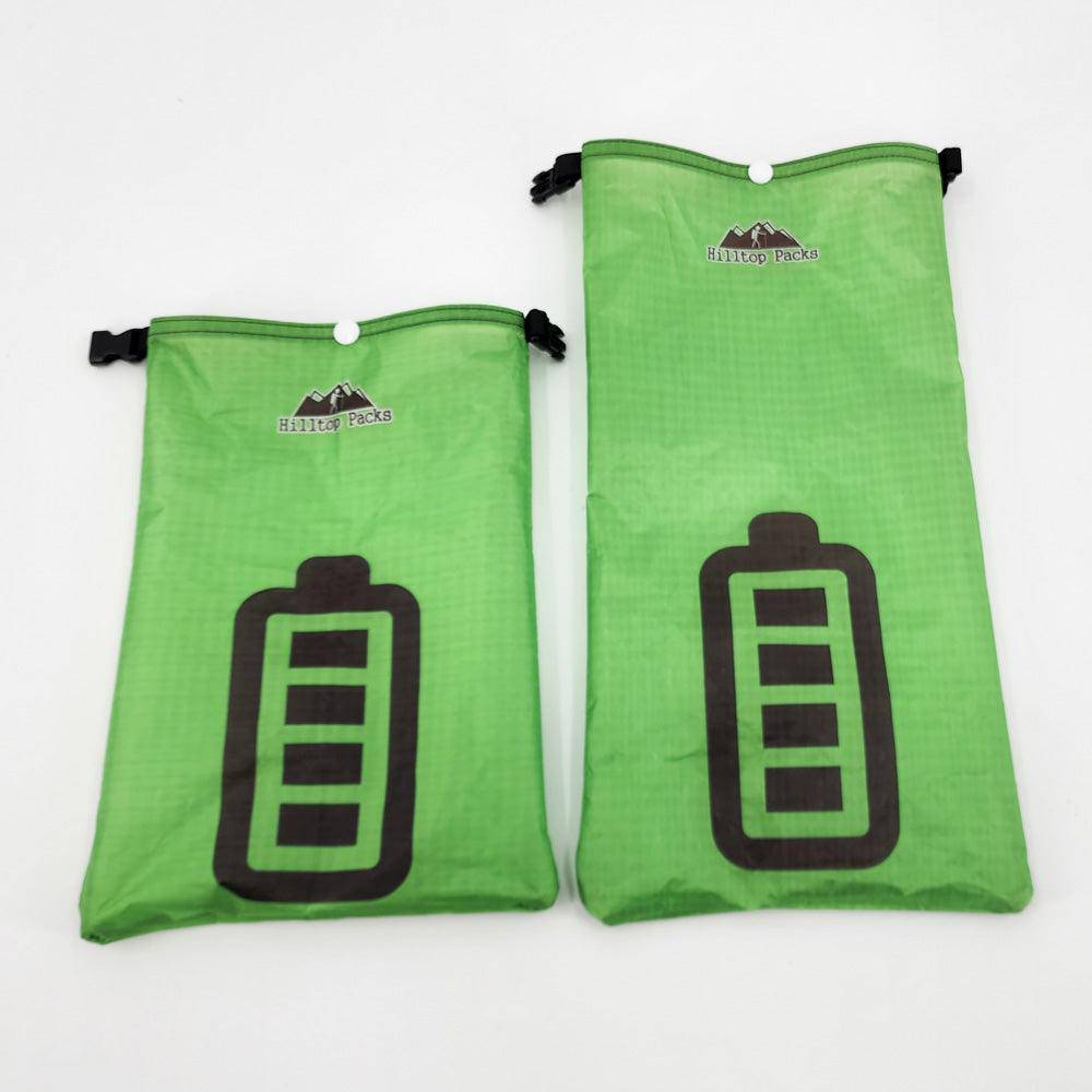Hilltop Packs LLC - Ultralight Ditty Dry Bags - Challenge D50T fabric - Green, batteries, small & medium long