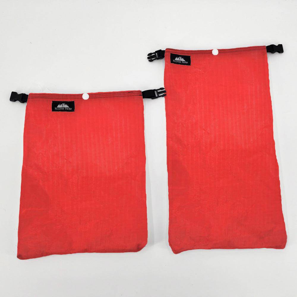 Hilltop Packs LLC - Ultralight Ditty Dry Bags - Challenge D50T fabric - Red, small & medium long