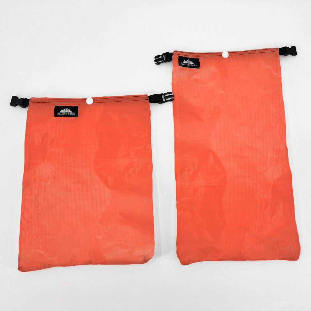 Hilltop Packs LLC - Ultralight Ditty Dry Bags - Challenge D50T fabric - Orange, small & medium long