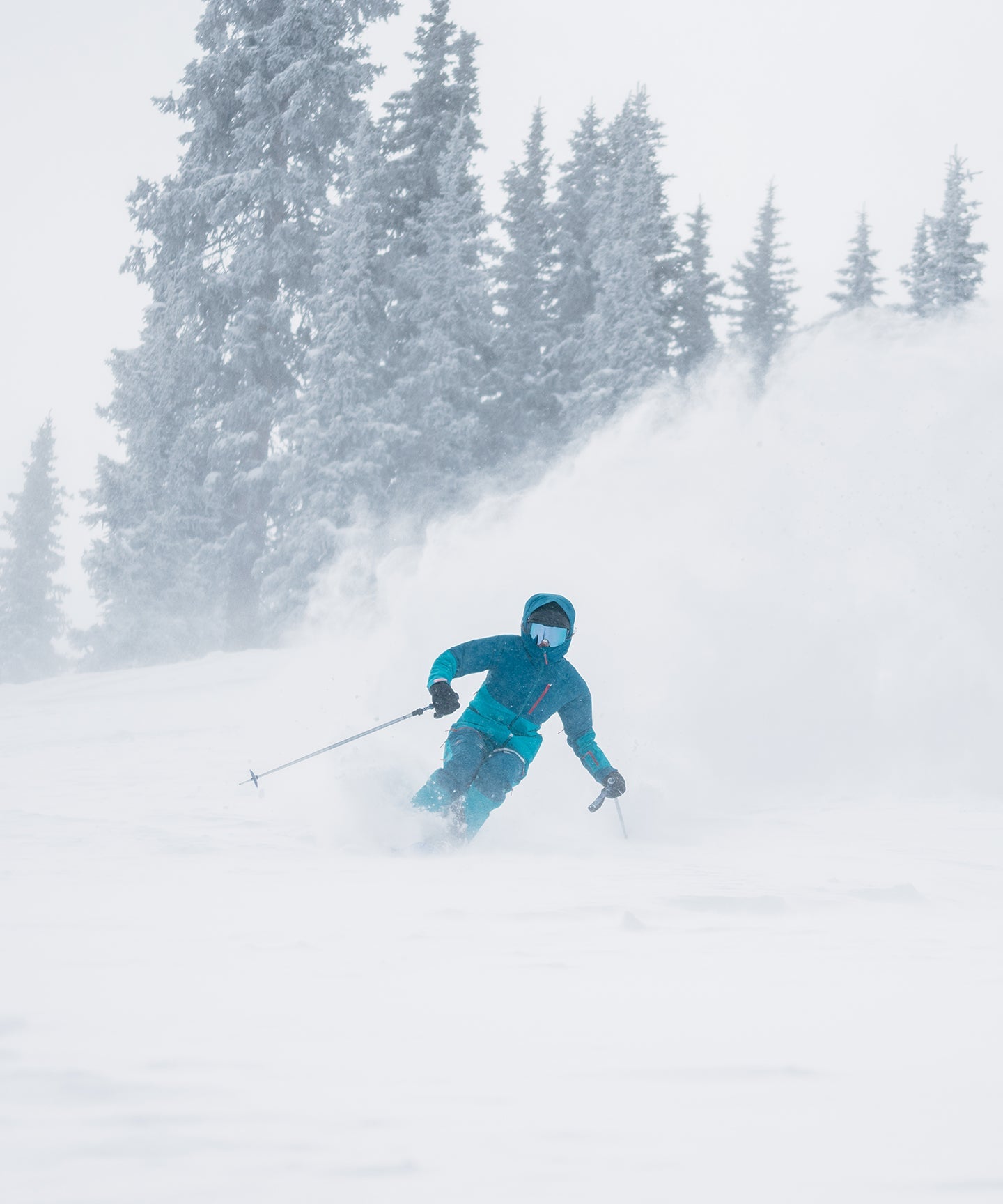 Strafe Outerwear - Meadow 3L Shell Jacket - Woman skiing wearing jacket - Dark Teal