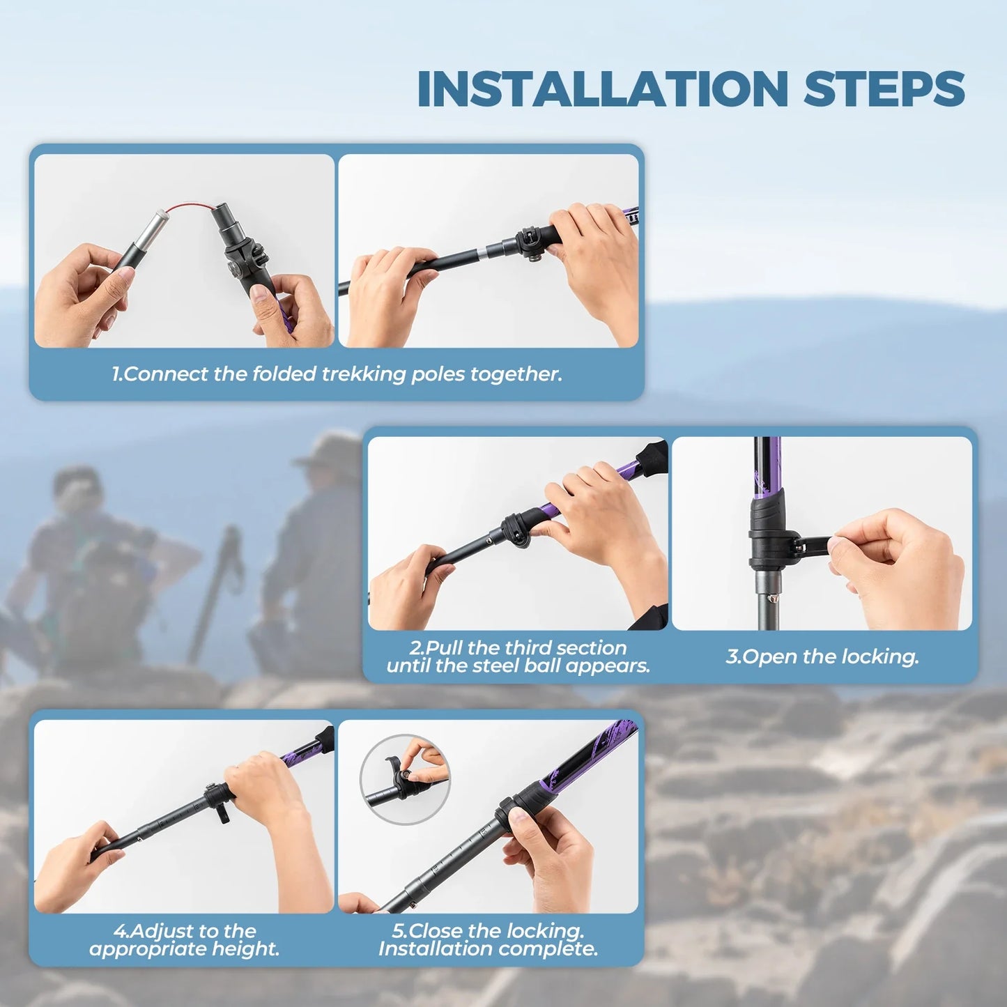 Qunature Global - Foldable Lightweight Aluminum Trekking Pole with Adjustable Height and Grip - How to extend poles