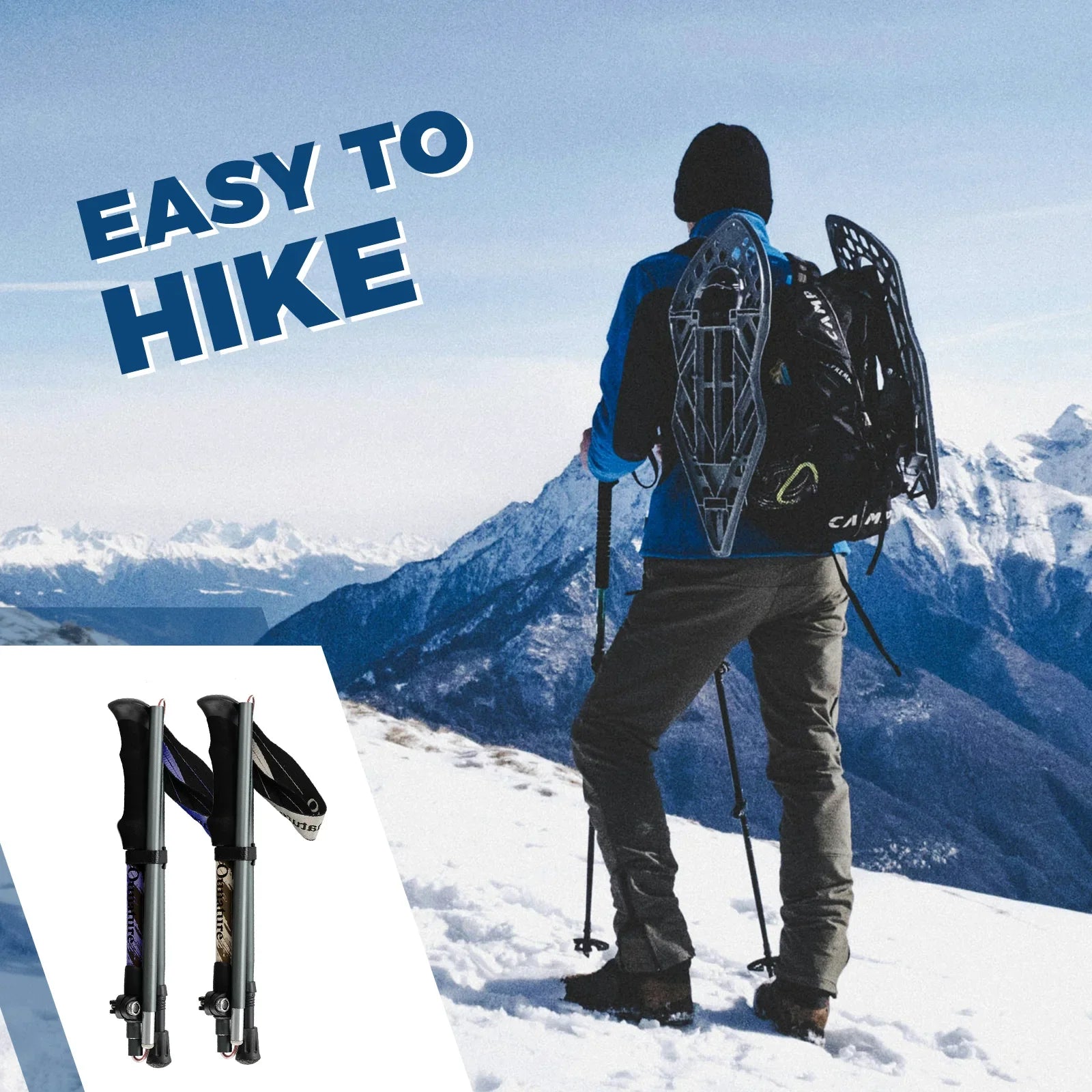 Qunature Global - Foldable Lightweight Aluminum Trekking Pole with Adjustable Height and Grip - Easy to hike