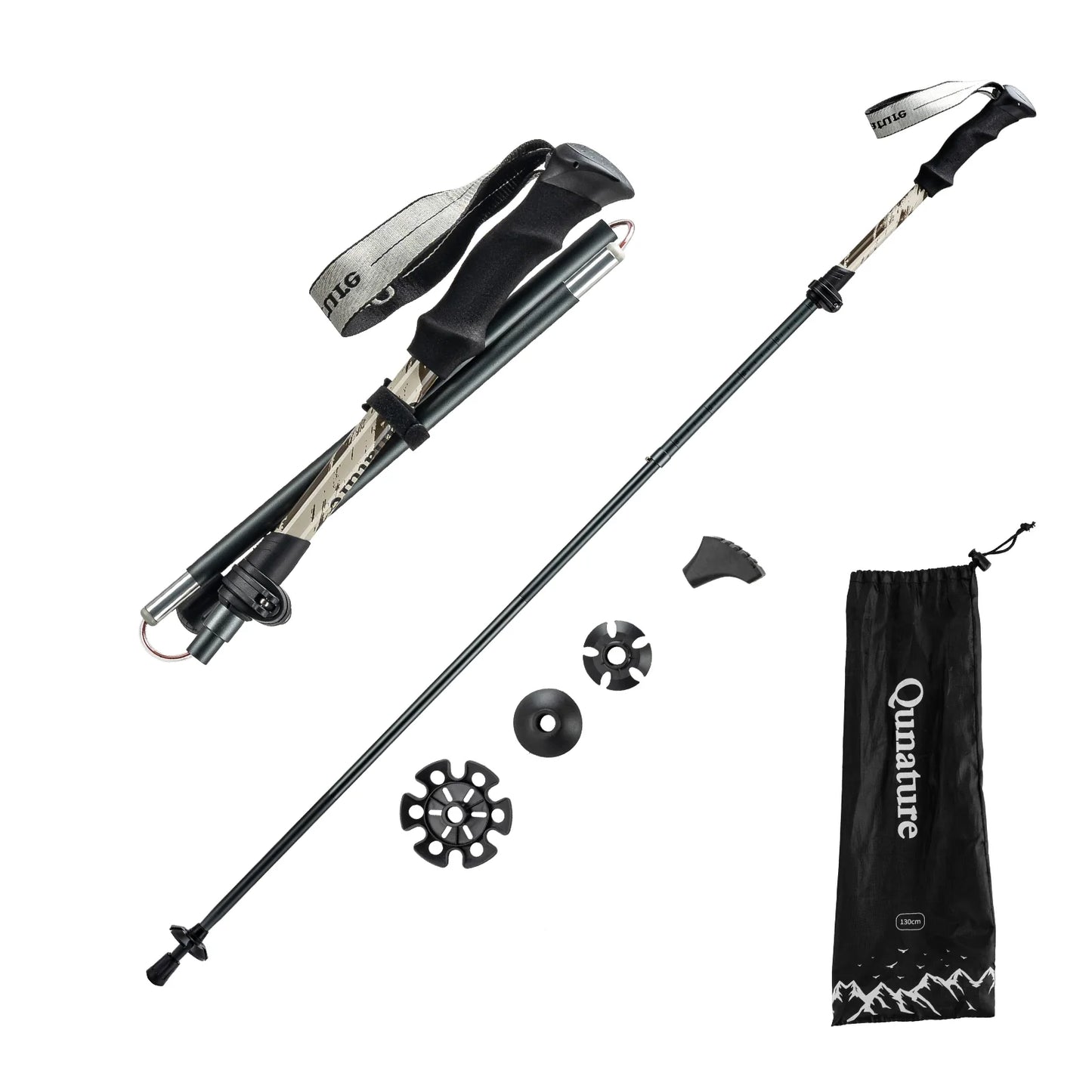 Qunature Global - Foldable Lightweight Aluminum Trekking Pole with Adjustable Height and Grip - Folded and extended - Purple 