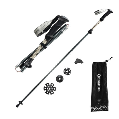 Qunature Global - Foldable Lightweight Aluminum Trekking Pole with Adjustable Height and Grip - Folded and extended - Purple 