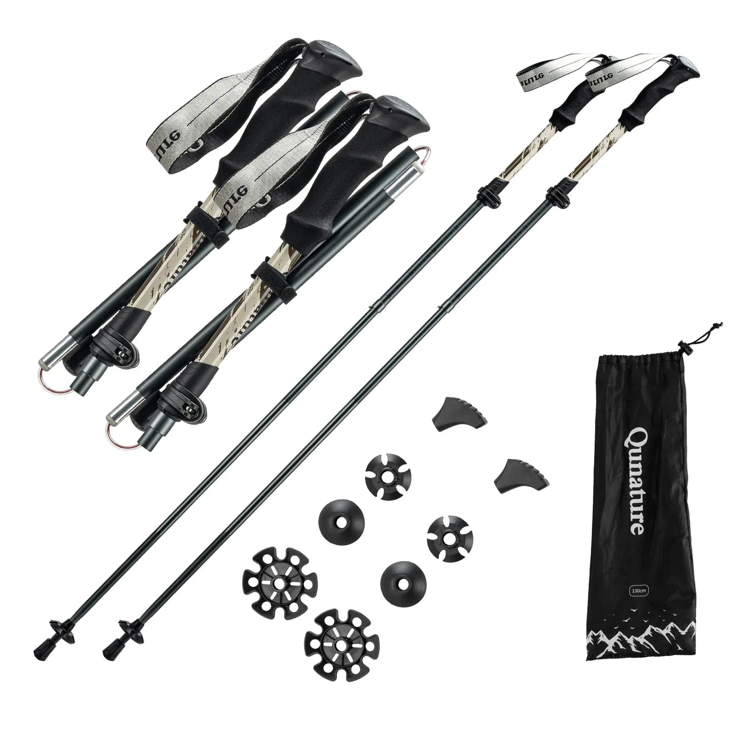 Qunature Global - Foldable Lightweight Aluminum Trekking Pole with Adjustable Height and Grip - Parts - Brown