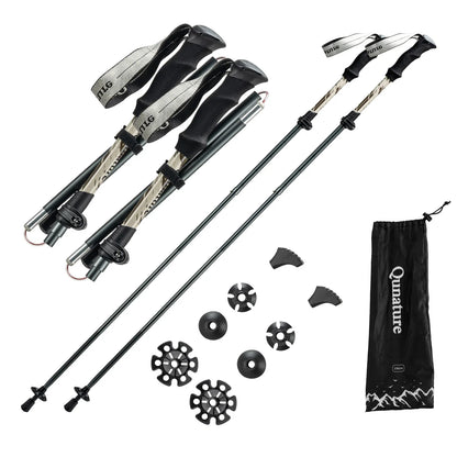 Qunature Global - Foldable Lightweight Aluminum Trekking Pole with Adjustable Height and Grip - Parts - Brown