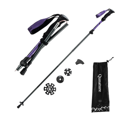 Qunature Global - Foldable Lightweight Aluminum Trekking Pole with Adjustable Height and Grip - Folded and extended - Brown