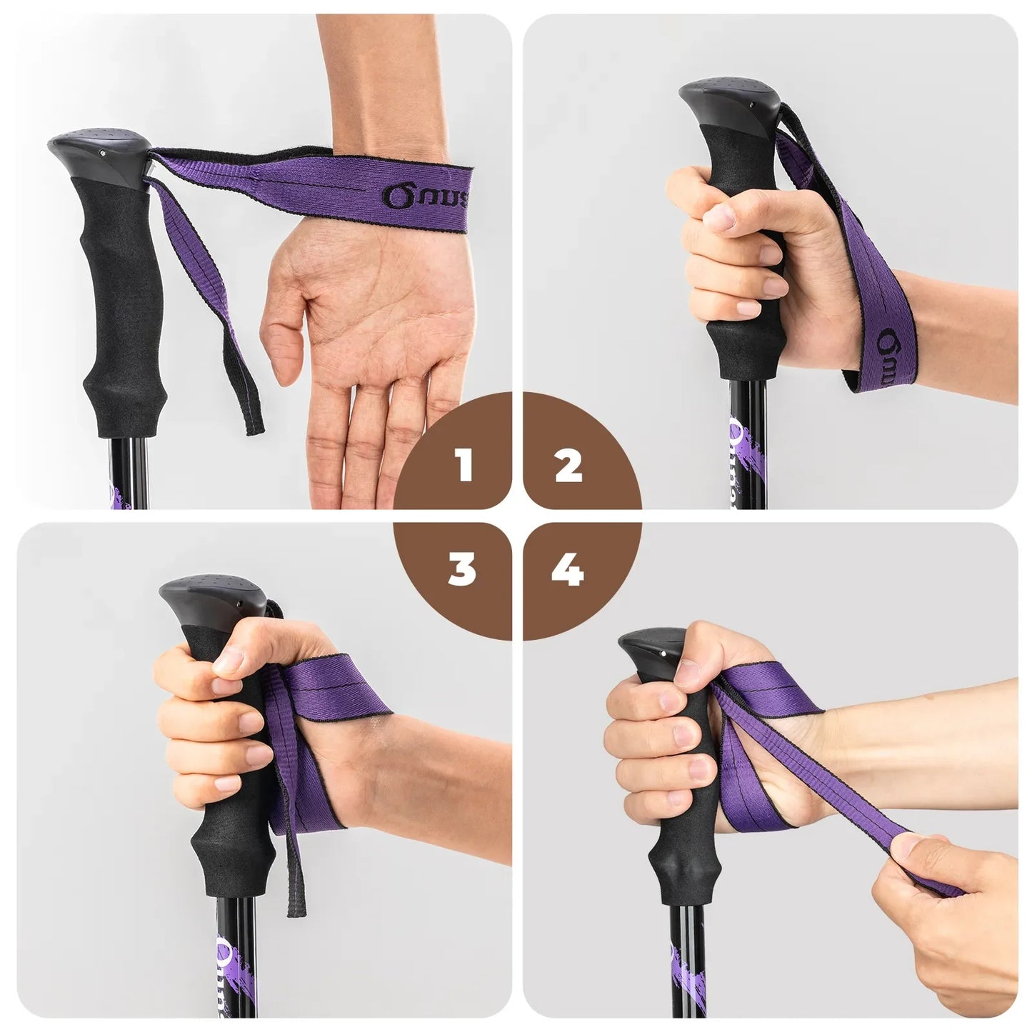 Qunature Global - Foldable Lightweight Aluminum Trekking Pole with Adjustable Height and Grip - Strap adjustment details