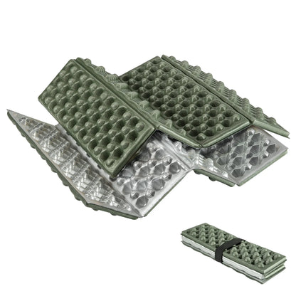 Qunature Global - Folding Seat Pad Mat with Foam for Hiking & Camping,  Lightweight & Portable - Unfolded and folded - Army Green
