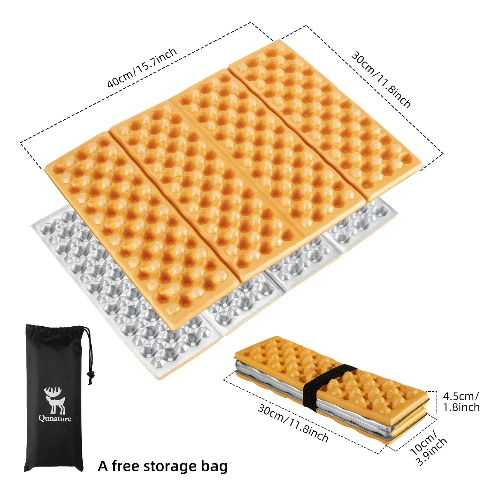 Qunature Global - Folding Seat Pad Mat with Foam for Hiking & Camping,  Lightweight & Portable - Dimensions - Yellow-Green