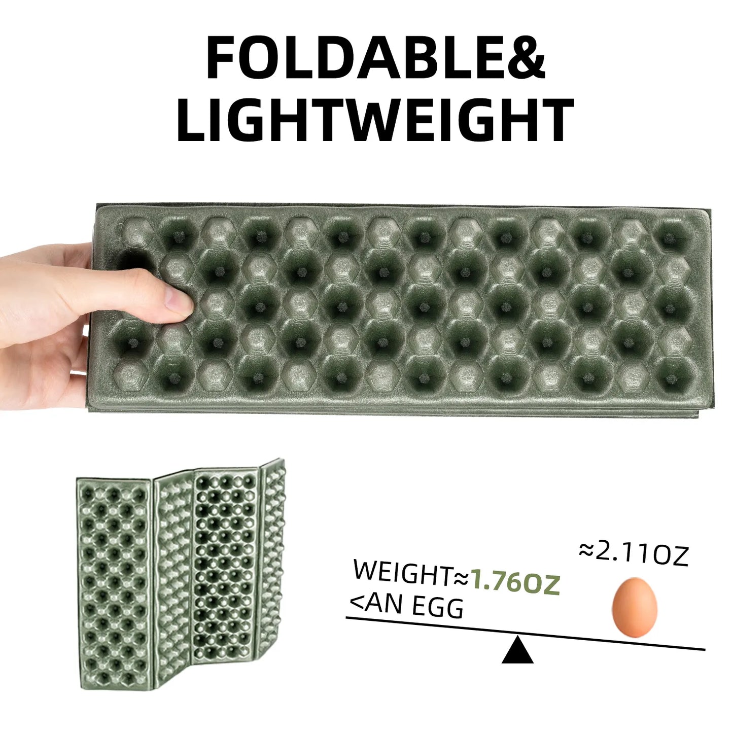 Qunature Global - Folding Seat Pad Mat with Foam for Hiking & Camping,  Lightweight & Portable - Foldable & Lightweight - Army Green