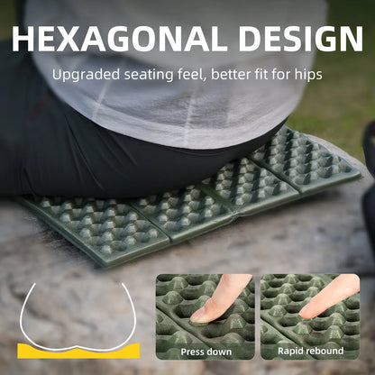 Qunature Global - Folding Seat Pad Mat with Foam for Hiking & Camping,  Lightweight & Portable - Hexagonal egg-crate design - Army Green