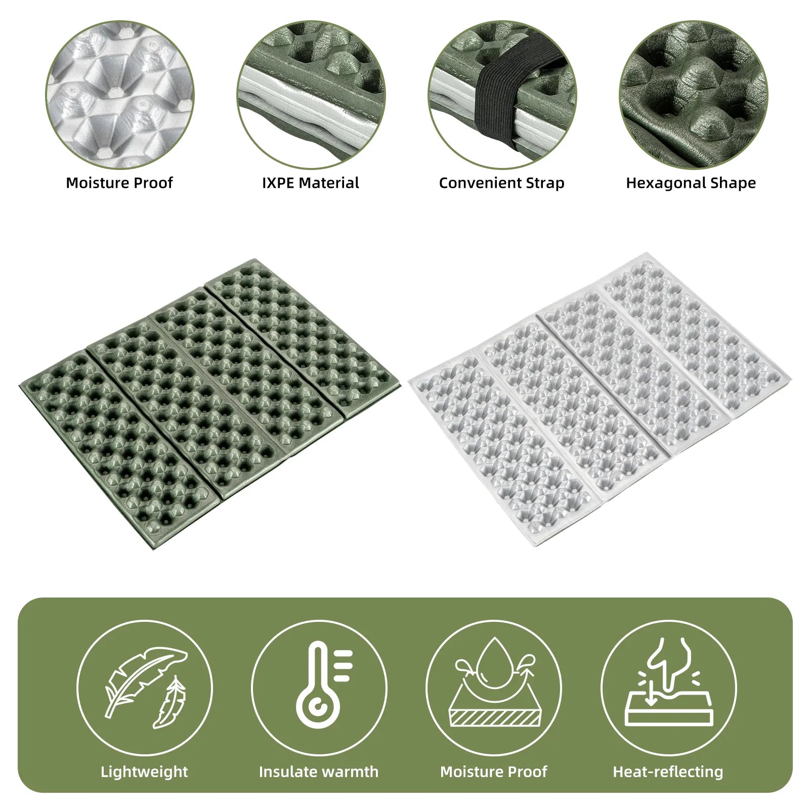 Qunature Global - Folding Seat Pad Mat with Foam for Hiking & Camping,  Lightweight & Portable - Features - Yellow-Green