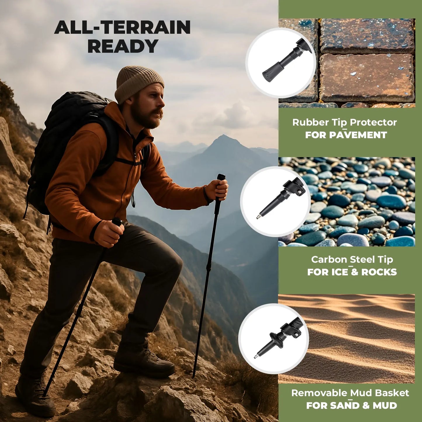 Qunature Global - Ultra-Light 3-Section Trekking Pole - Removable parts details