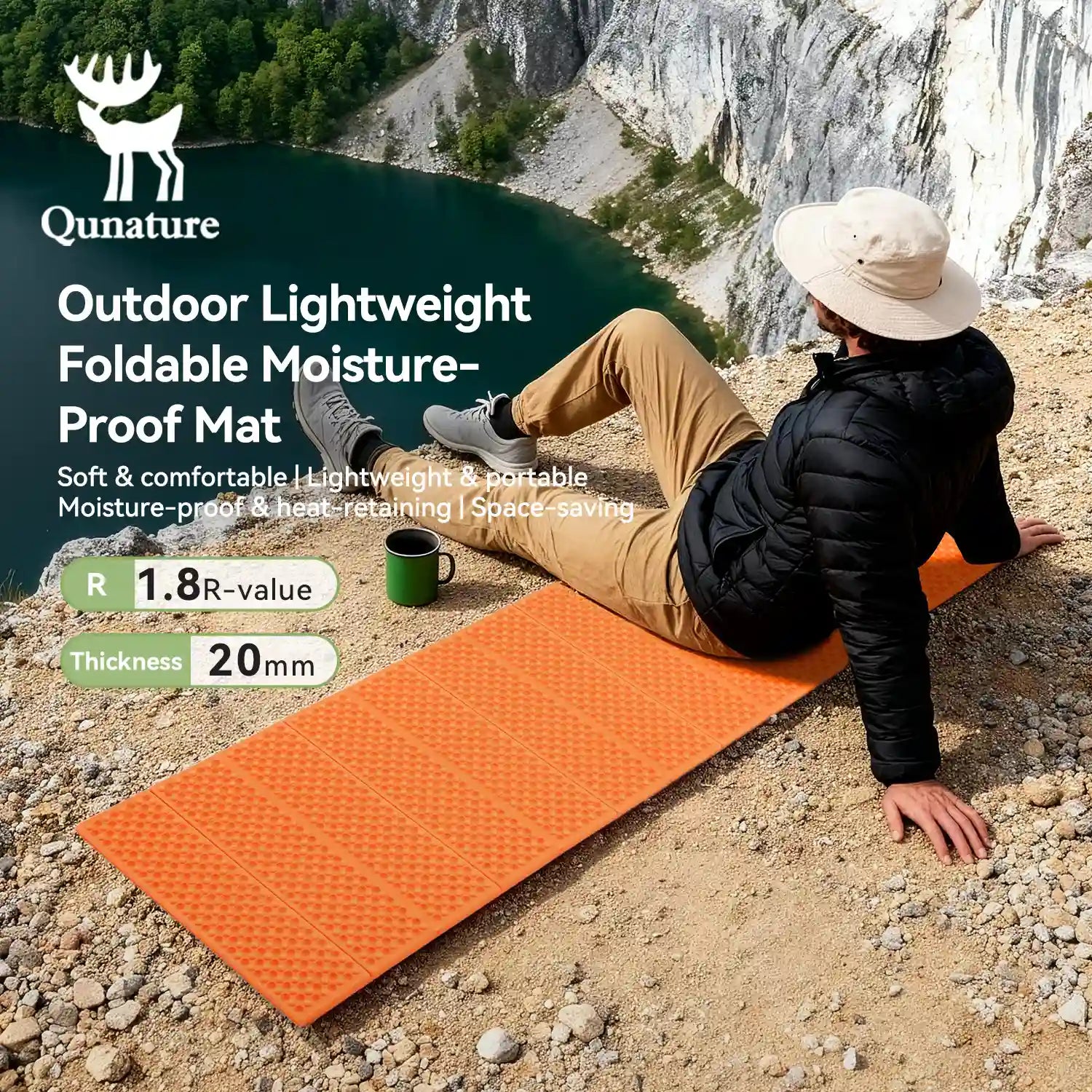 Qunature Global - Ultralight Folding Sleeping Pad Waterproof R-Value 1.8 for Camping & Hiking - Lightweight, foldable and moisture-proof