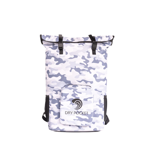 Dry Pocket - Waterproof Floating Cooler Backpack Dry Bag - Snow Camo - Front