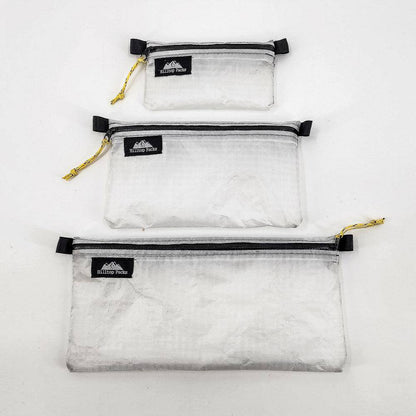 Hilltop Packs LLC - Ultralight Zipper Pouches - Classic Patterns - Challenge D50T Fabric - White, small medium & large