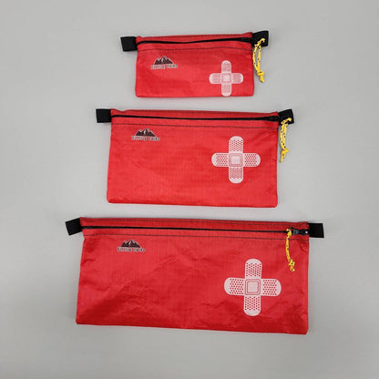 Hilltop Packs LLC - Ultralight Zipper Pouches - Classic Patterns - Challenge D50T Fabric - Red med kit 3, small medium & large