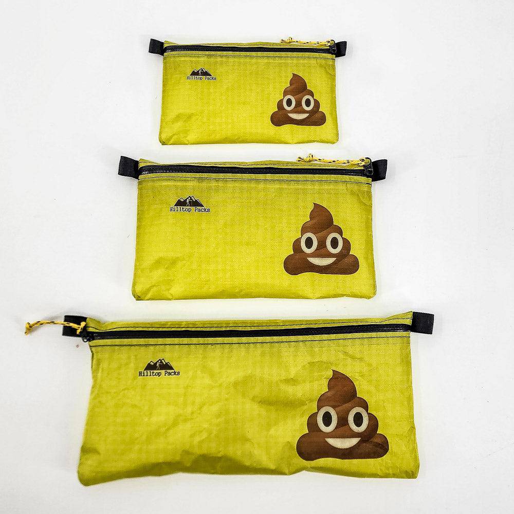 Hilltop Packs LLC - Ultralight Zipper Pouches - Classic Patterns - Challenge D50T Fabric - Yellow, poop, small medium & large