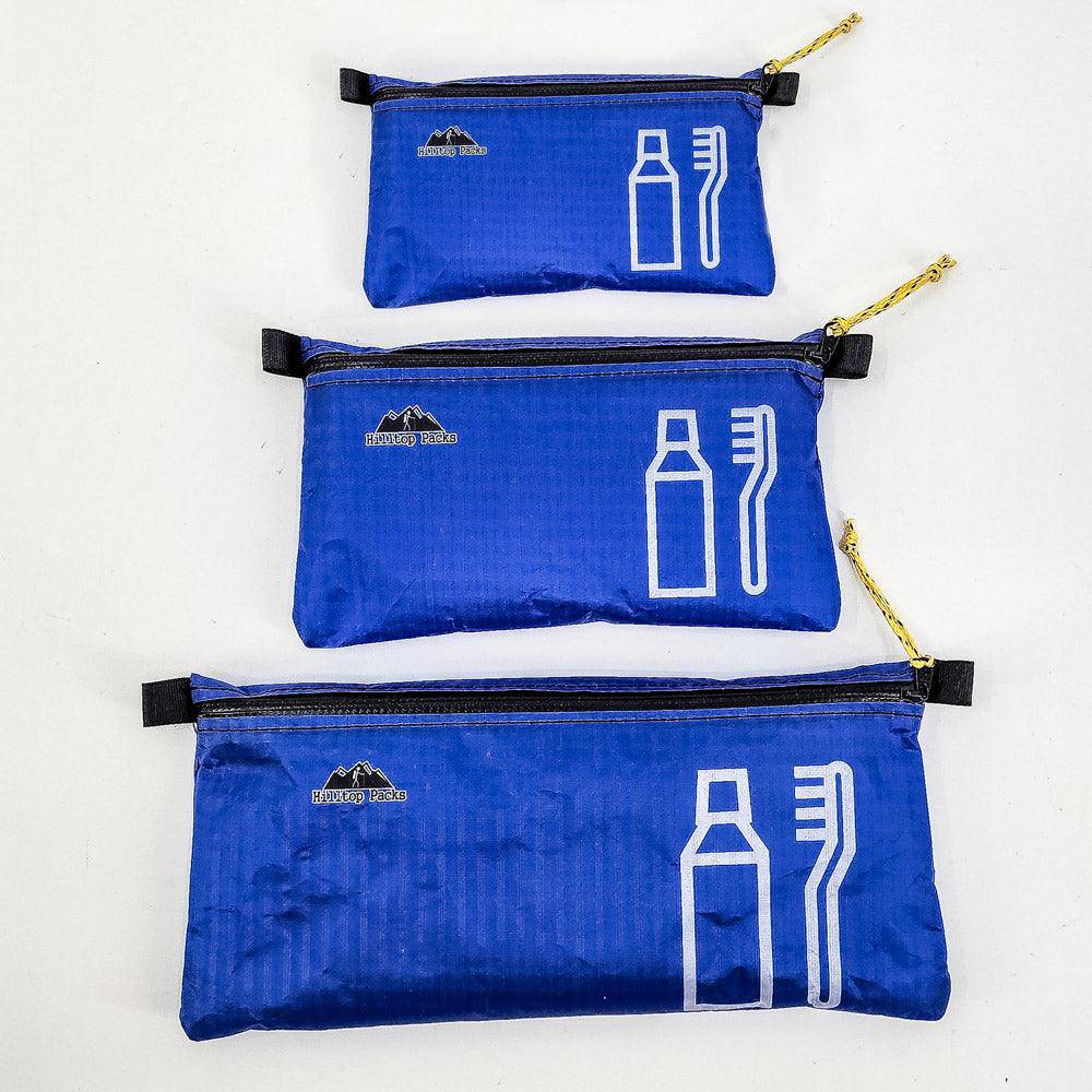 Hilltop Packs LLC - Ultralight Zipper Pouches - Classic Patterns - Challenge D50T Fabric - Blue, hygiene, , small medium & large
