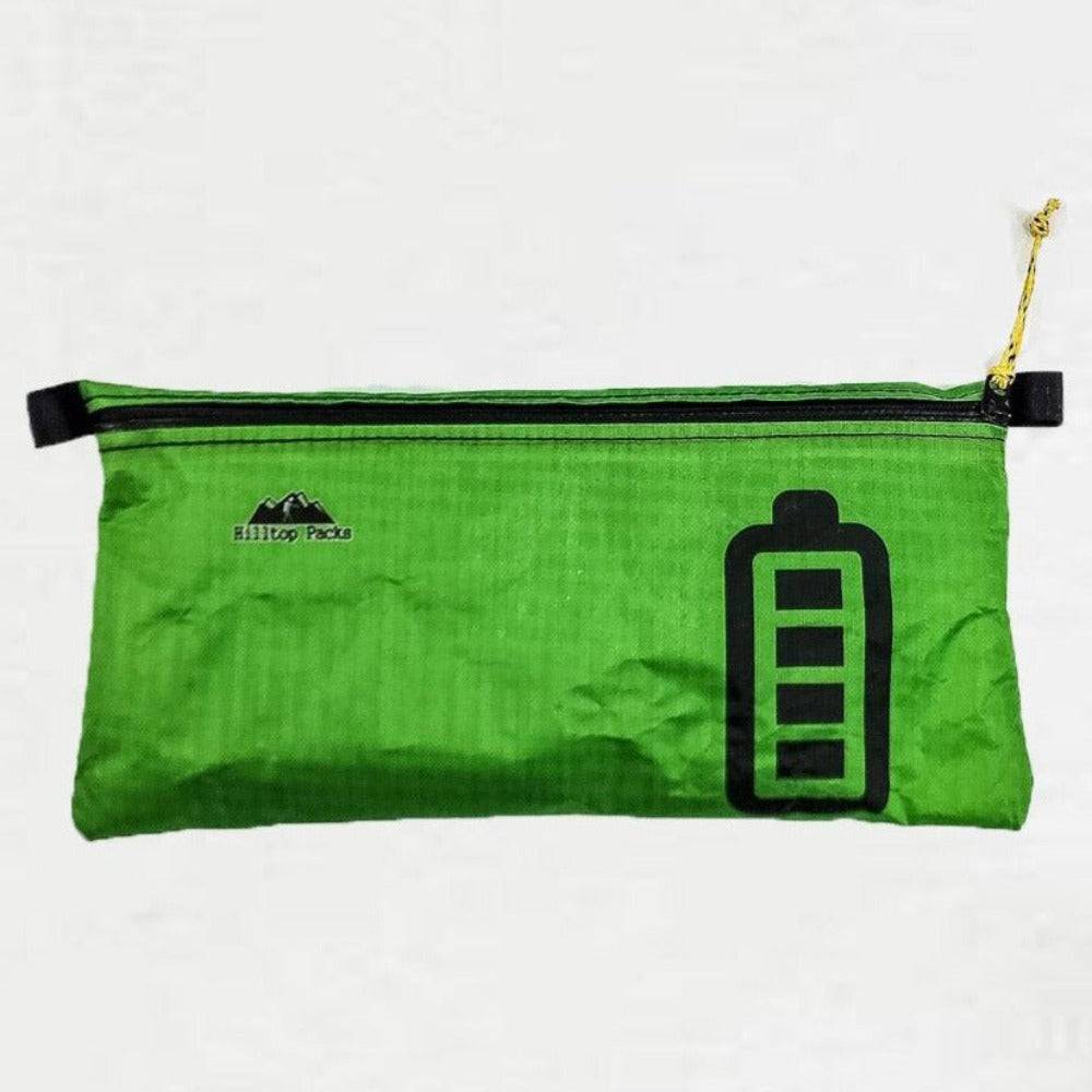 Hilltop Packs LLC - Ultralight Zipper Pouches - Classic Patterns - Challenge D50T Fabric - Green, batteries, large